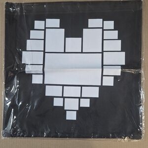 Black Tote Bag with White Pixel Heart Design
